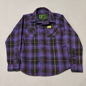 Dixxon Flannel Co Boys Small Purple Black Plaid Speedway Motors D-Tech Shirt